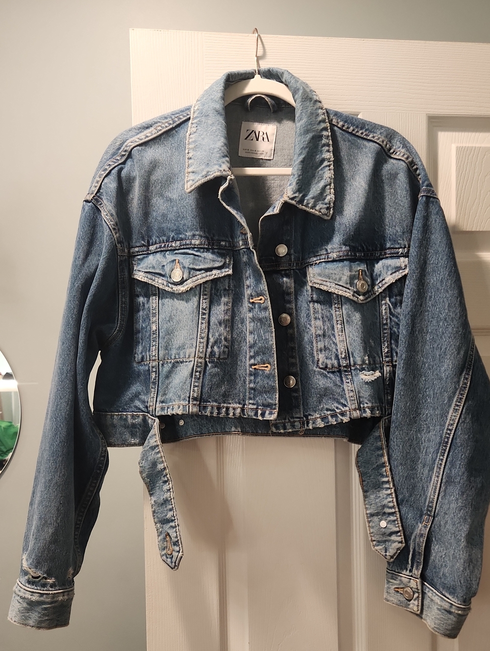 ZARA Blue Cropped Denim Jacket oversized